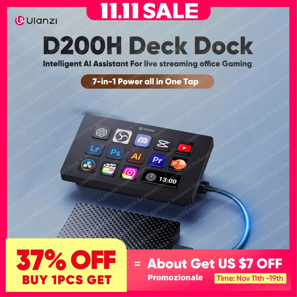 ULANZI D200 U-Studio Stream Controller,14 LCD Keys Stream Controller,13 Macro Keys For Daily App Software, Ctomizable Trigger Actions In OBS, Twitch, YouTube More, Work With Mac PC Content Creators
