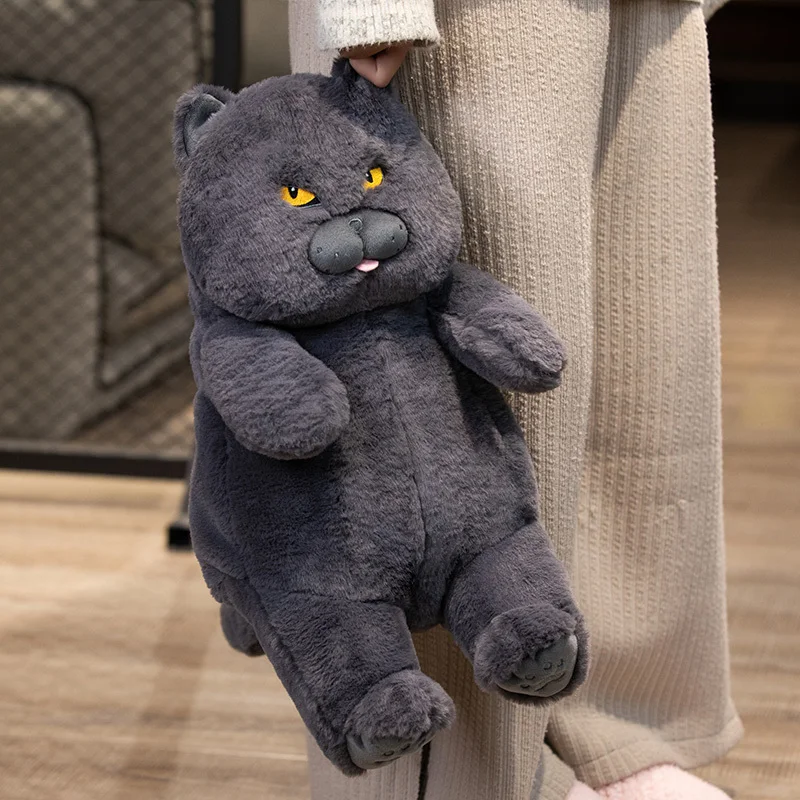 뚱뚱한 고양이 플러시 봉제 동물 장난감 소년과 소녀를위한 실물 같은 검은 고양이 장난감, 어린이 크리스마스 생일 선물