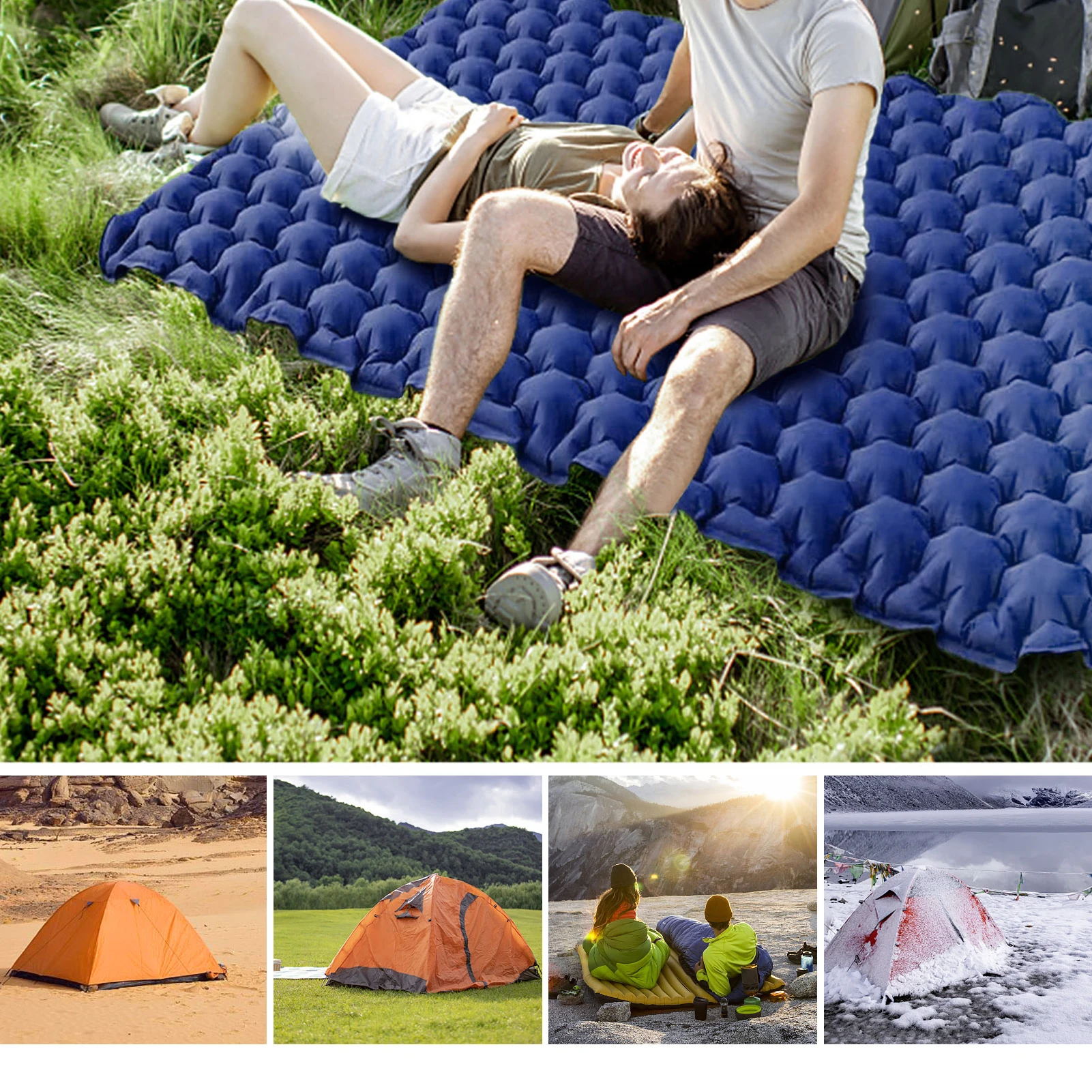 Outdoor Camping Double Inflatable Mattress Outdoor Sleeping Pad Bed Ultralight Folding Travel Air Mat Cushion Moistureproof inflatable mattress,camping mat,moisture proof mat