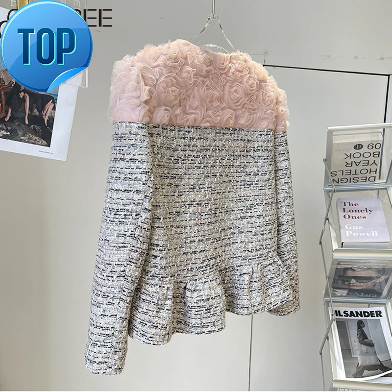 

Fashion Clothing 2023 Spring Korean Autumn Elegant Lace Flower Patchwork Jaqueta Feminina O-neck Chaqueta Mujer