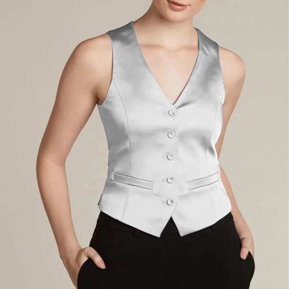 Satin single breasted women's short cotton vest women's 2024 spring/summer elegant slim fit casual party wedding