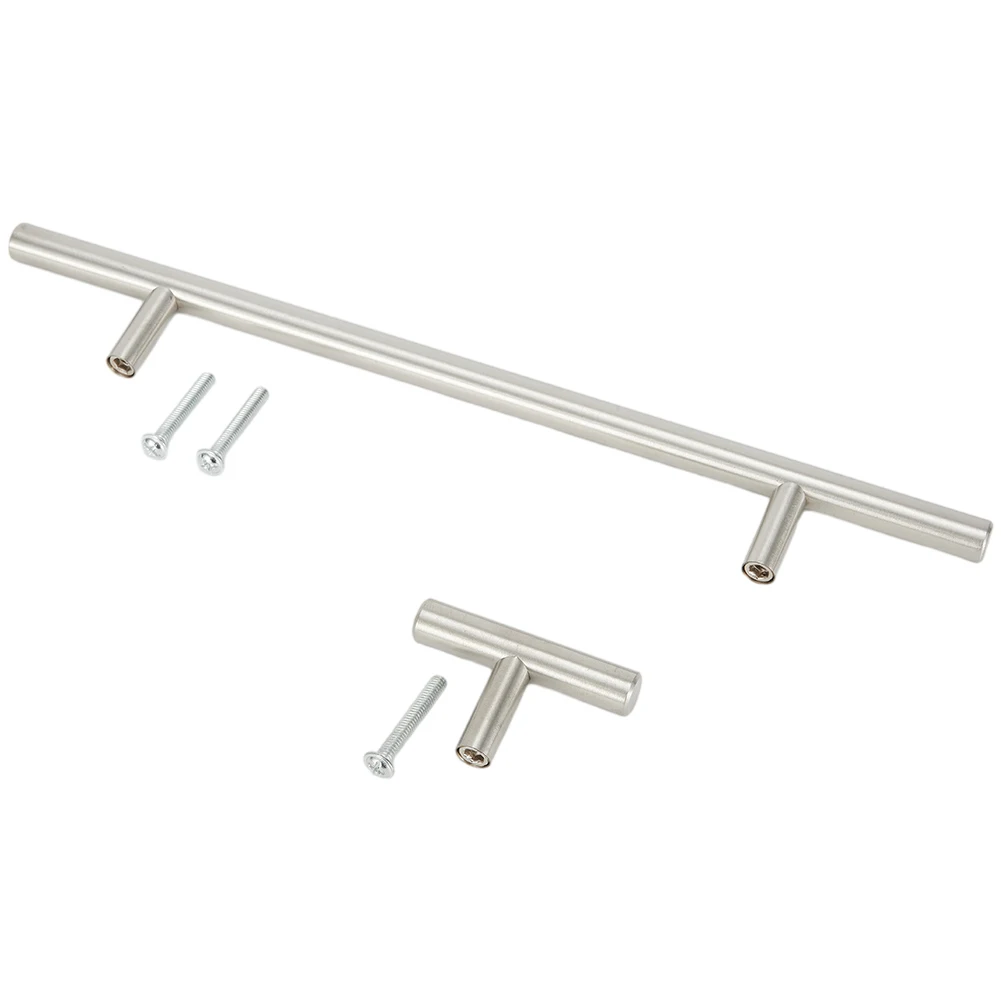 2-14 Inches Handles Stainless Steel Silver T-Type Drawer Cabinet Wardrobe Door Pull Handle Furniture Hardware Pulls Bar 2 Screws