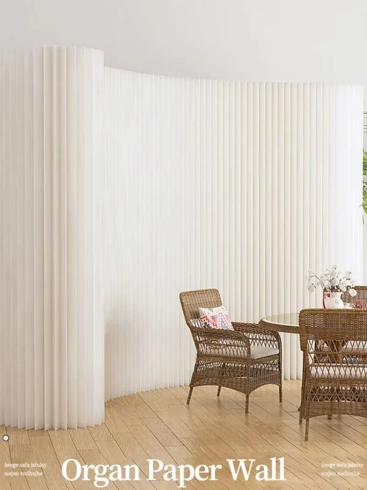 Home Decor White Folding Organ Paper Wall Removable Screens & Room Dividers For Office Porch Partition
