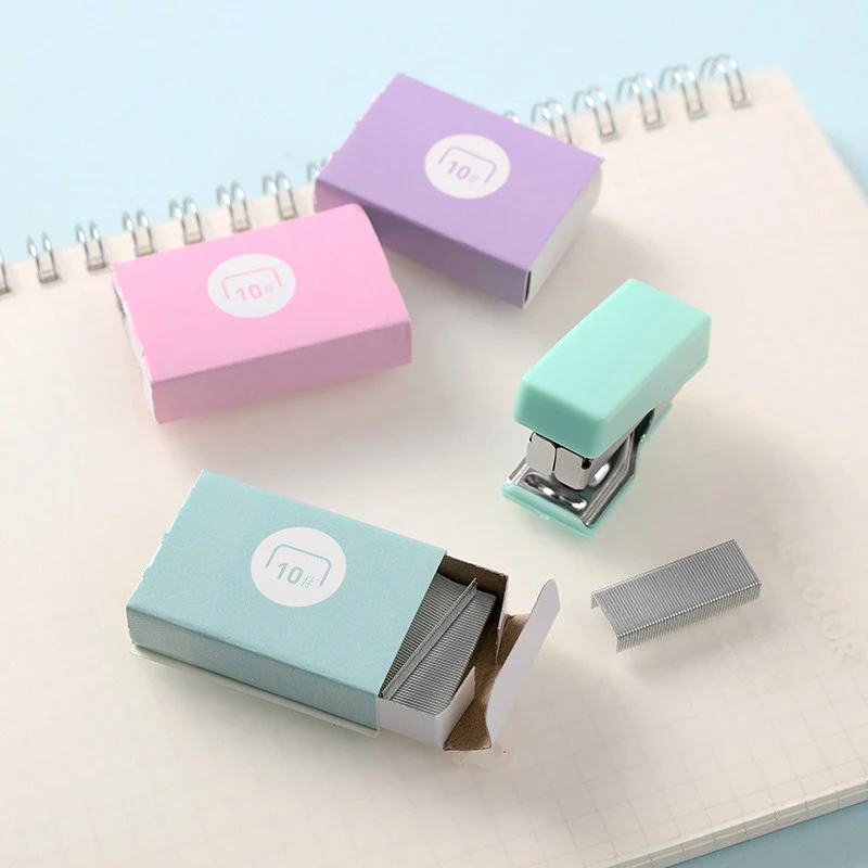 Push Stapler Mini Stapler Set Hand Stapler Cute Morandi Stapler with 500pcs 10# Staples