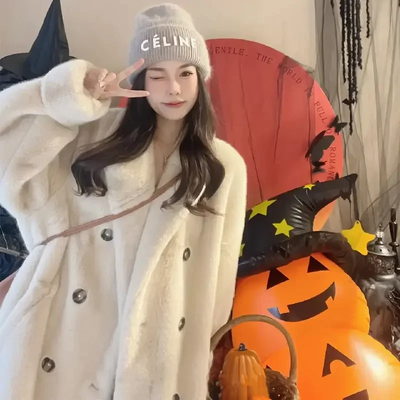 Fashion Autumn/Winter Thick Suit Collar Imitation Mink Fur One Piece Fur Eco Friendly Furs Long Coat Women Jacket Winter Clothes 5