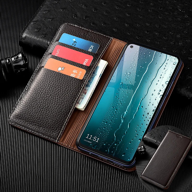 Magnetic Genuine Leather Flip Wallet Phone Case Cover