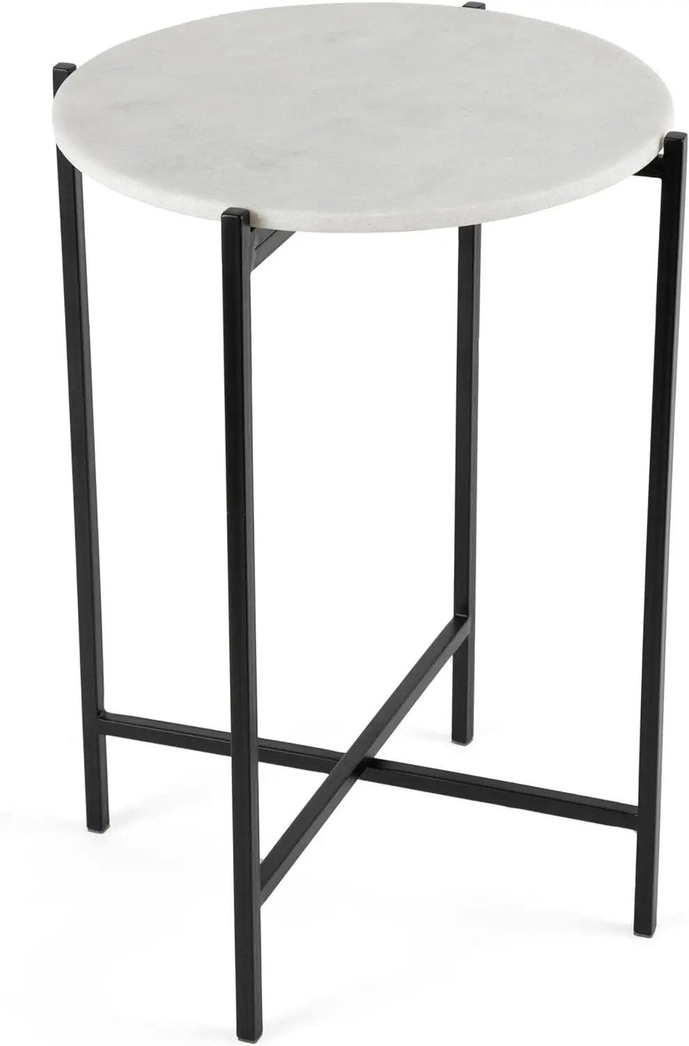 

Folding Side Table with Marble Top-Indoor Use Only-Bar Coffee Drinks Food Serving Tray-Decorative Modern End Accent