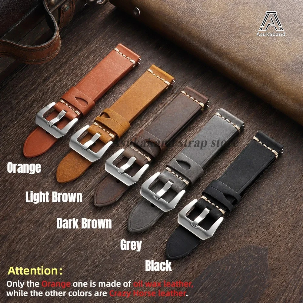 Vintage Crazy Horse Oil Wax Leather Watch Strap with Pin Buckle - Universal Men's Accessory