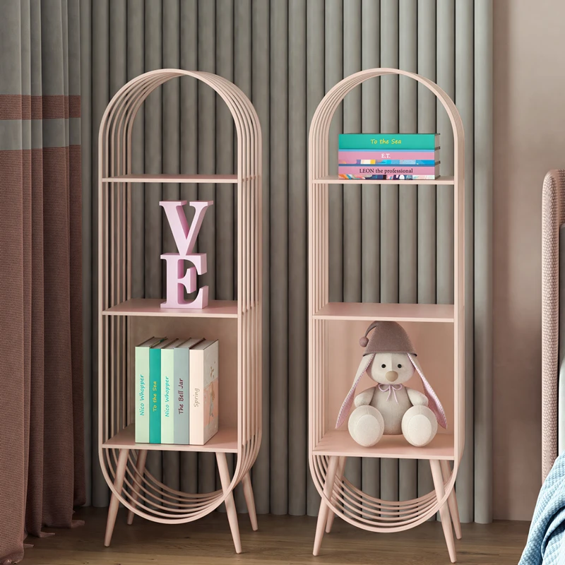 

Creative wrought iron shelf vertical curved bookshelf floor children's room narrow slot multi-layer small storage cabinet