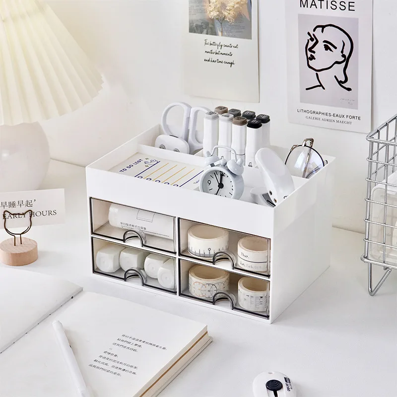

Creative Desktop Stationery Storage Box Pen Holder for Student Dustproof Storage Drawers Cosmetics Sundries Storage Organizer