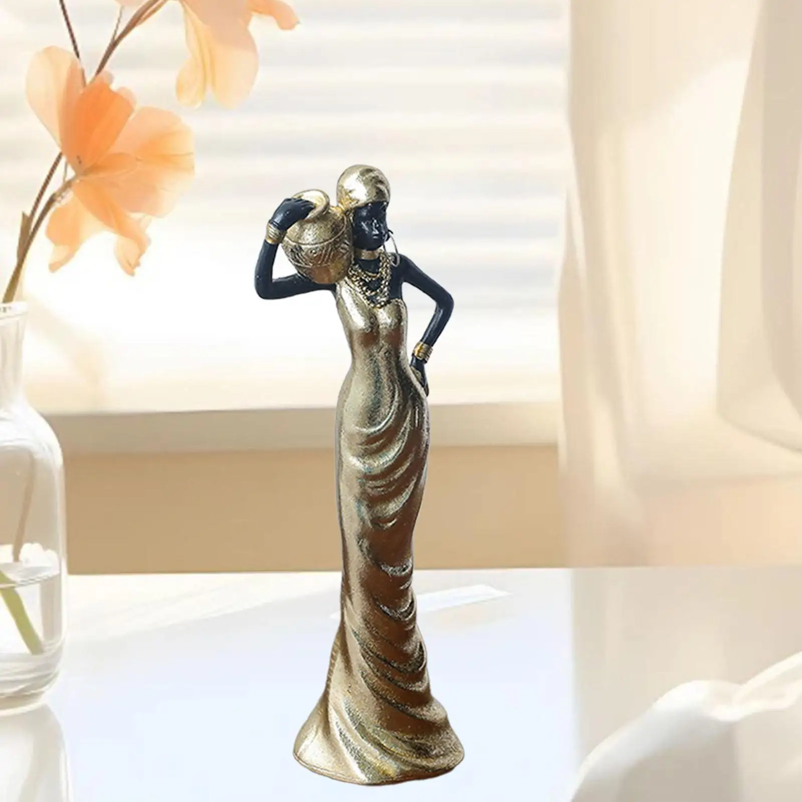 African Sculpture Tabletop Ornament Resin Women Figure Decorative Figurine for Entrance Table Centerpiece Housewarming Gift