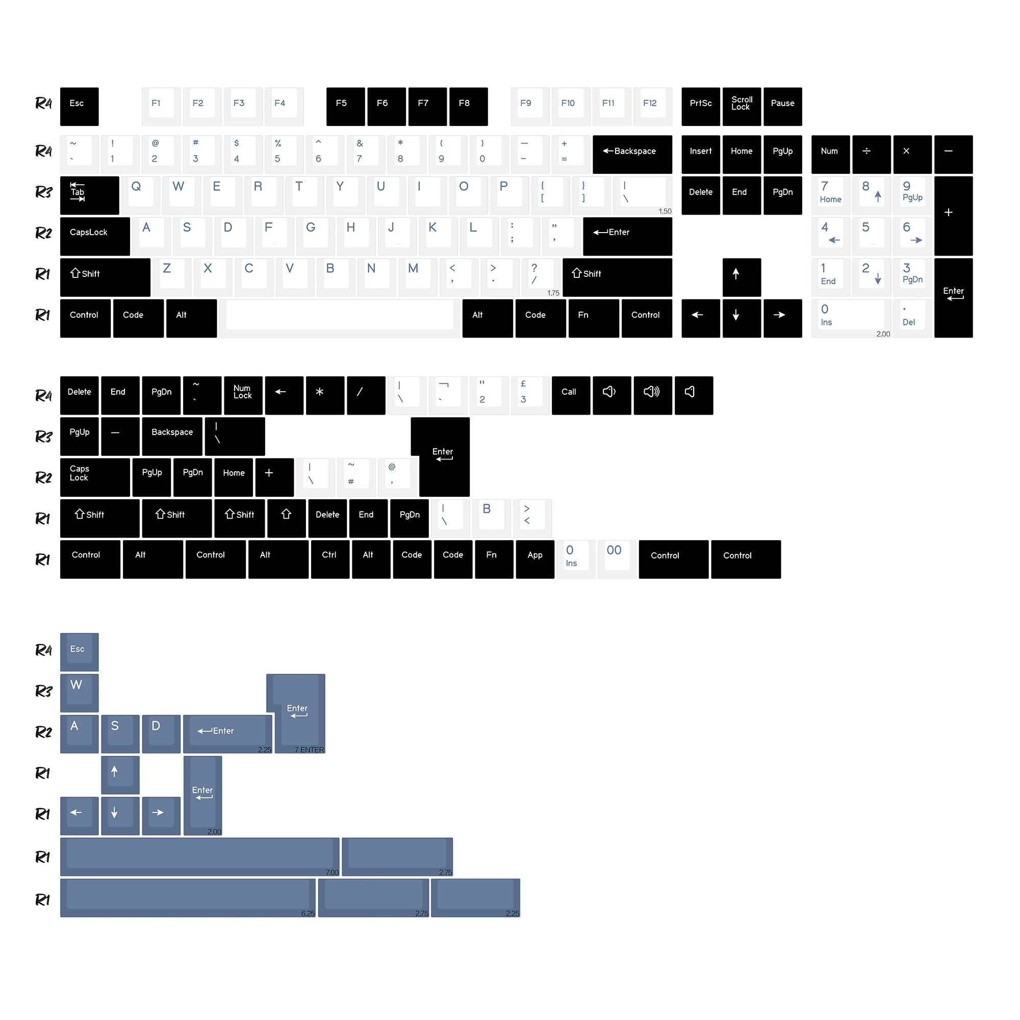 Cherry Profile PBT Double Shot Keycap Set - GMK Carbon Design, 176 Keys