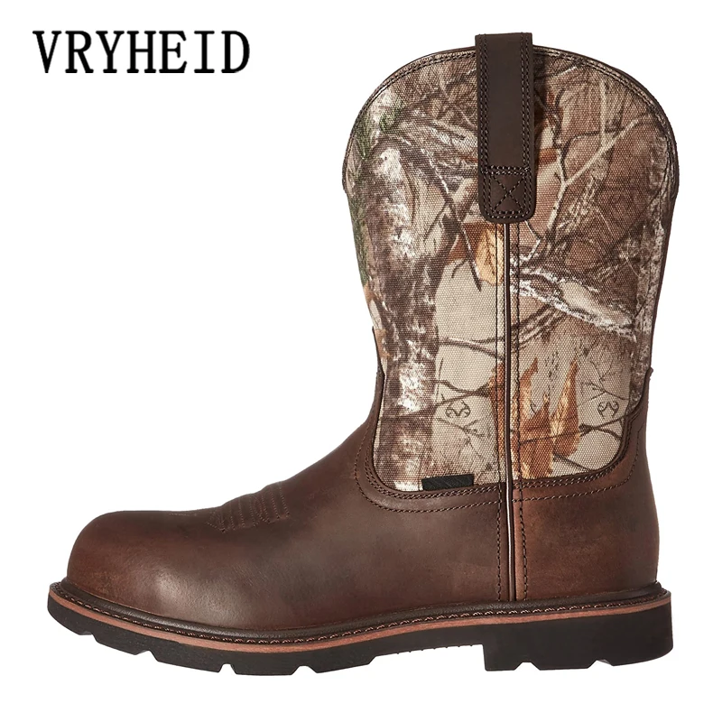 

VRYHEID New Men's Cowboy Western Boots Traditional Leather Country Boot Retro Work Boot Comfortable Knight Boot Big Size 38-48
