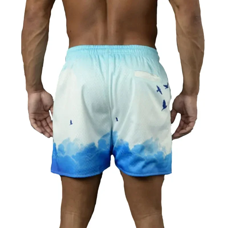 Summer New Men's Beach Vacation Basketball Loose Fit Mesh Shorts Quater Pants Skateboard Sportswear Long Trousers