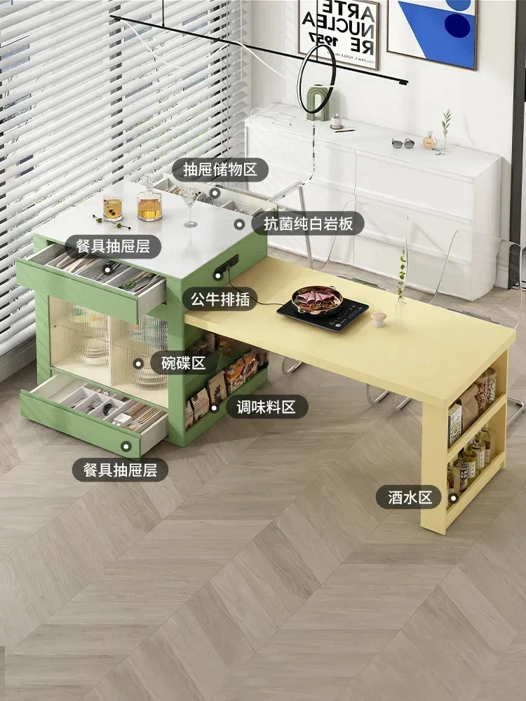 solid wood T-shaped island dining table, integrated household kitchen, rock board island cabinet