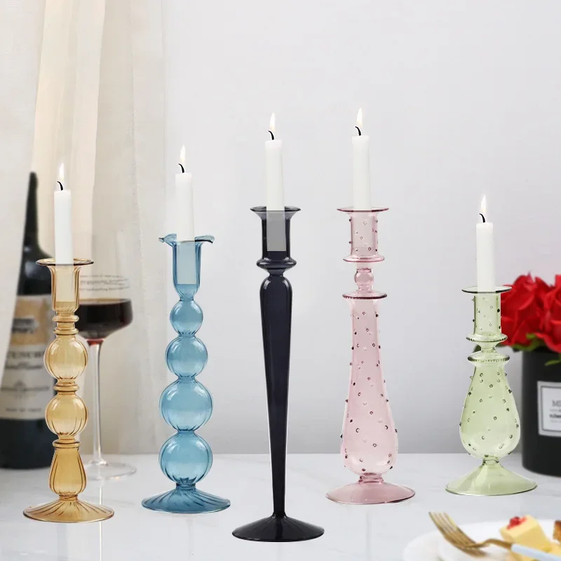 Glass Candle Holder Home Decor Wedding Decoration Home Decoration Accessories European Retro Crystal Candlestick
