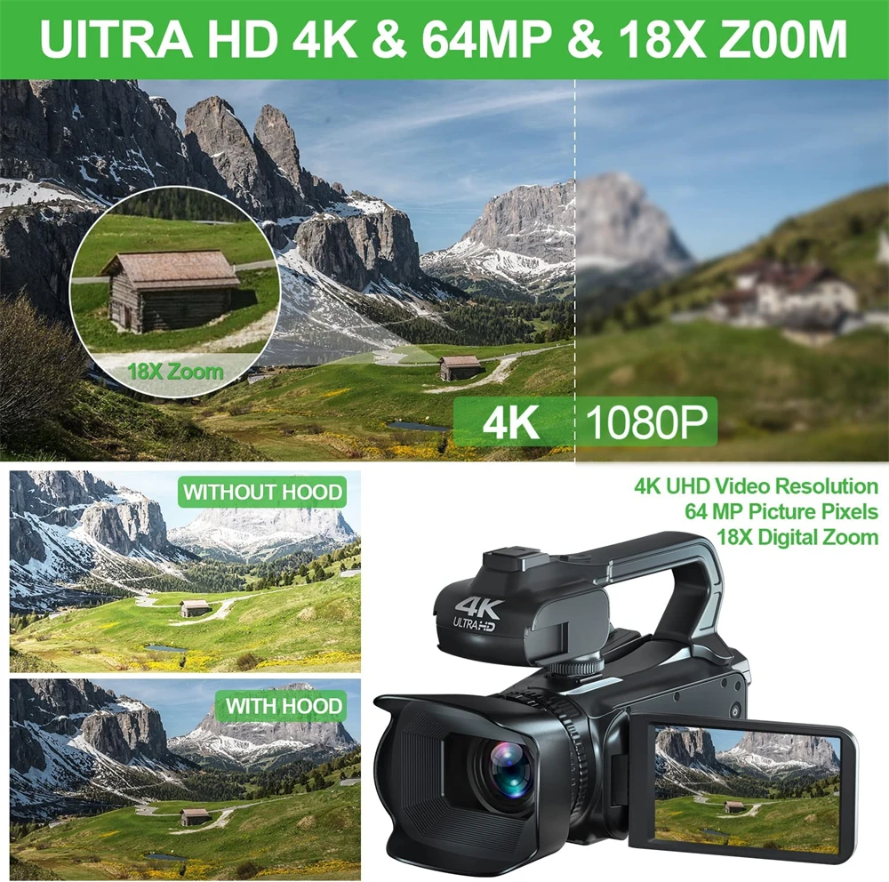 4K Digital Cameras For Photography Professional YouTube Vlog Streaming Video Camcorder 18X 64MP WIFI Webcam Auto Focus