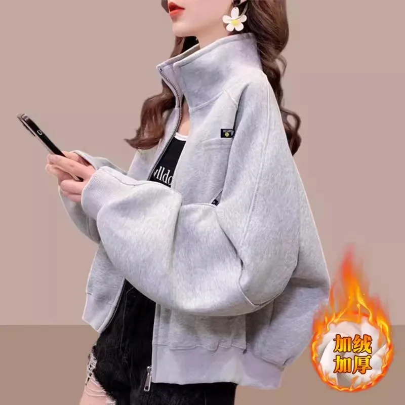 여성용 루즈 야구 세트 캐주얼 벨벳 탑 추가, 폭발 짧은 재킷, 가디건 스웨터, 2024 용수철 가을 신상