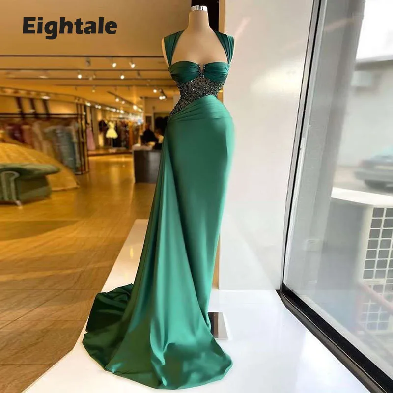 Green Mermaid Prom Long Evening Party Dress Celebrity Gown Corset Custom Size 