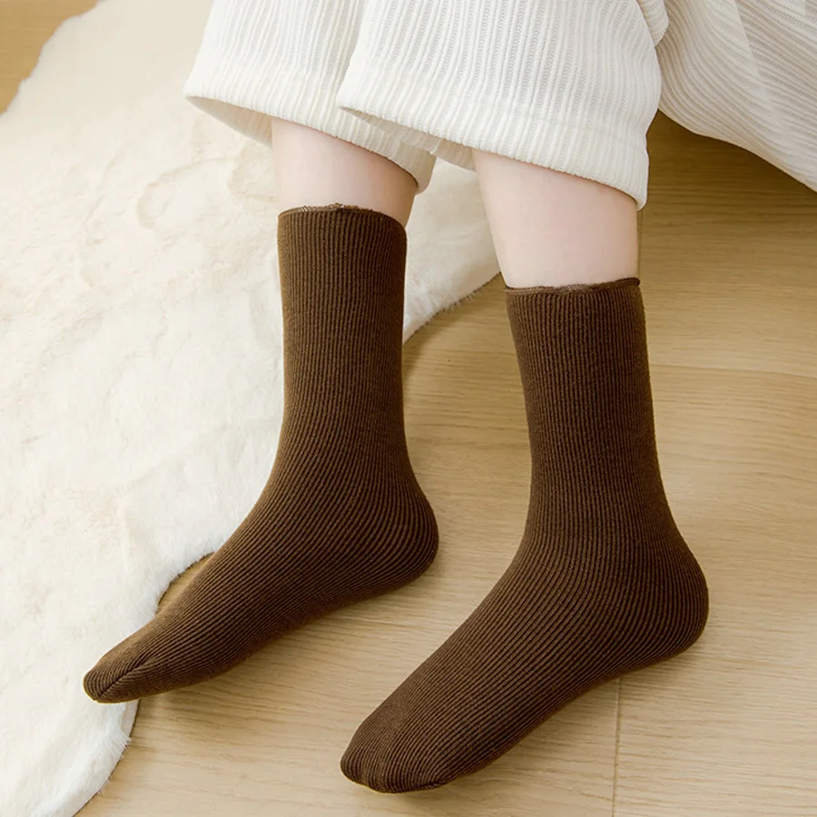 5 Paar Schneesocken für Damen, Herbst-Winter-Socken mit flauschigen, verdickten, warmen Schlaf-Bodenstrümpfen, einfarbige Damensocken – Detail 10
