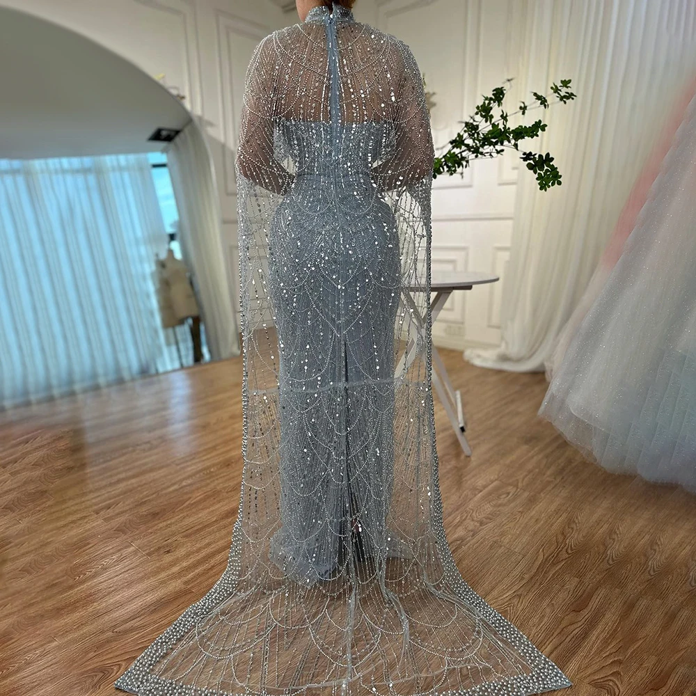 S37b4861a84f84d8fb1ec4e0233d447a6B Arabic Nude Mermaid Long Cape Sleeves Luxury Evening Dresses Gowns For Women Wedding Party Mallzona