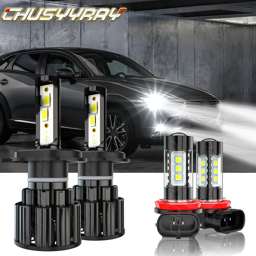 

CHUSYYRAY Compatible For Mazda MPV 2004 2005 2006 4X LED Headlight High/Low Fog Light Bulbs Kit 6000K Super Bright Car accessory