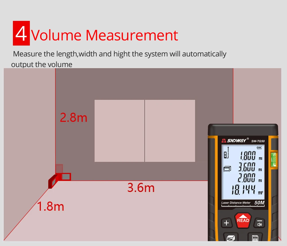 SNDWAY 50M 70m 100m 120m Laser distance meter/laser range finder measure tape la