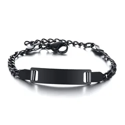 Personalized Gold Plated Stainless Steel Link Bracelet with Customized Engraving (Black)