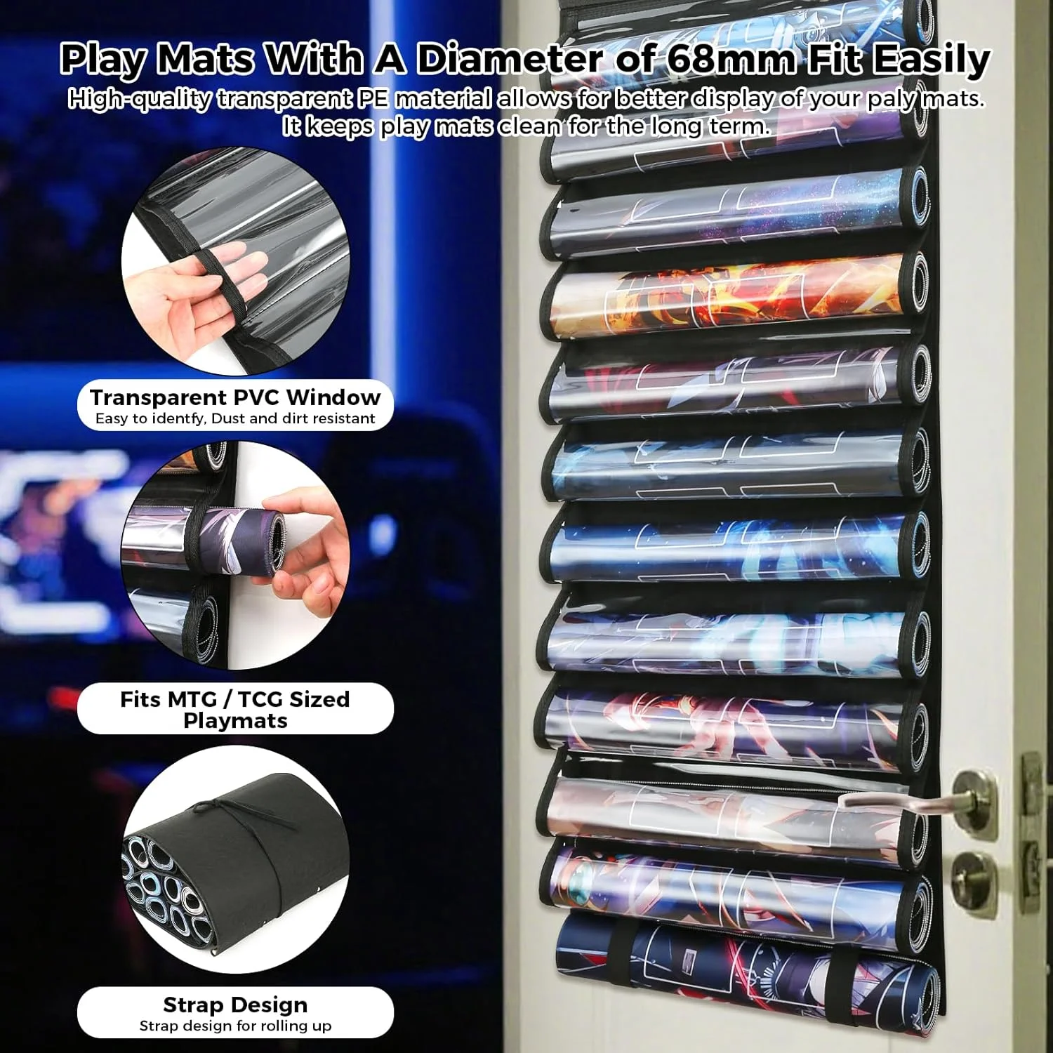 Playmat Holder - Portable Organizer Rack for TCG/RPG Mat, Compact Storage Solution for MTG & Collectible Game Mats with 2 Hooks - 5