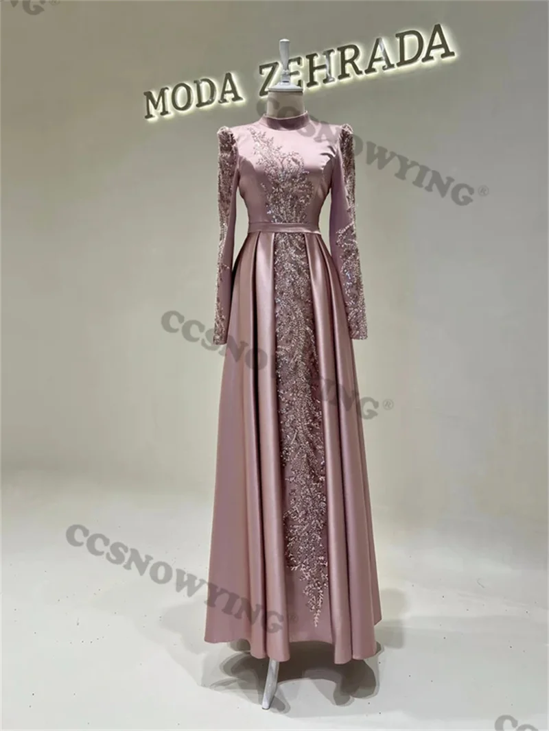 

Luxury Appliques Long Sleeve, High Neck Satin, Arabic Kaftan Brand new Formal Party Hijab Arabic Dubai Kaftan