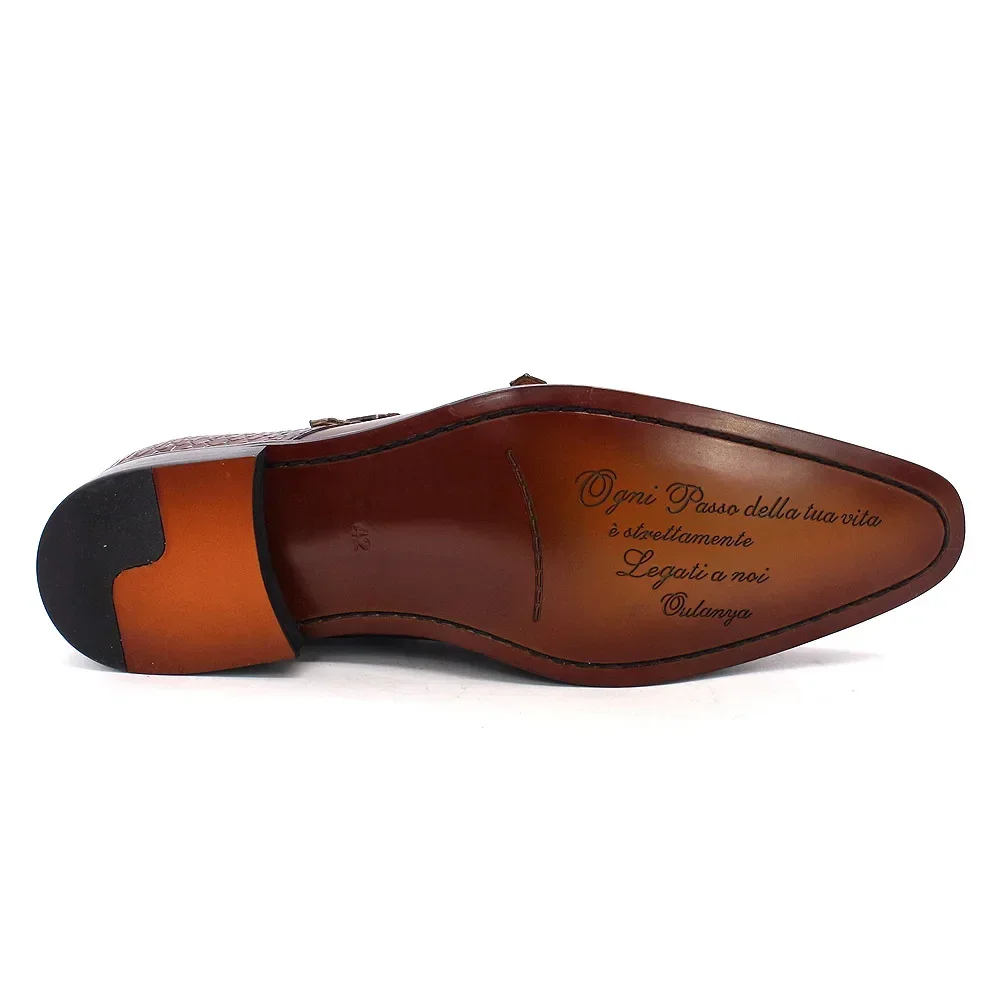 Handmade Genuine Leather Men's Oxfords Plain Toe Double Buckle Monk Strap Formal Classic Dress Shoes Size 6-13