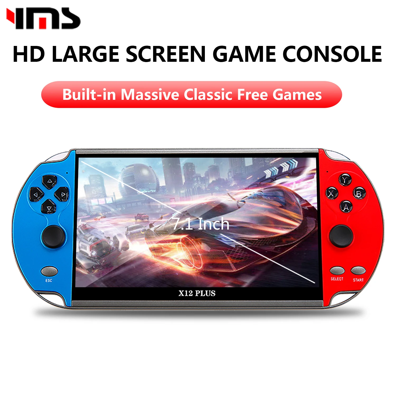 X7/X12 PLUS Handheld Game Console 4.3/5.1/7.1 Inch HD Screen Handheld Portable Video Player Built-in 10,000 Classic Free Games 