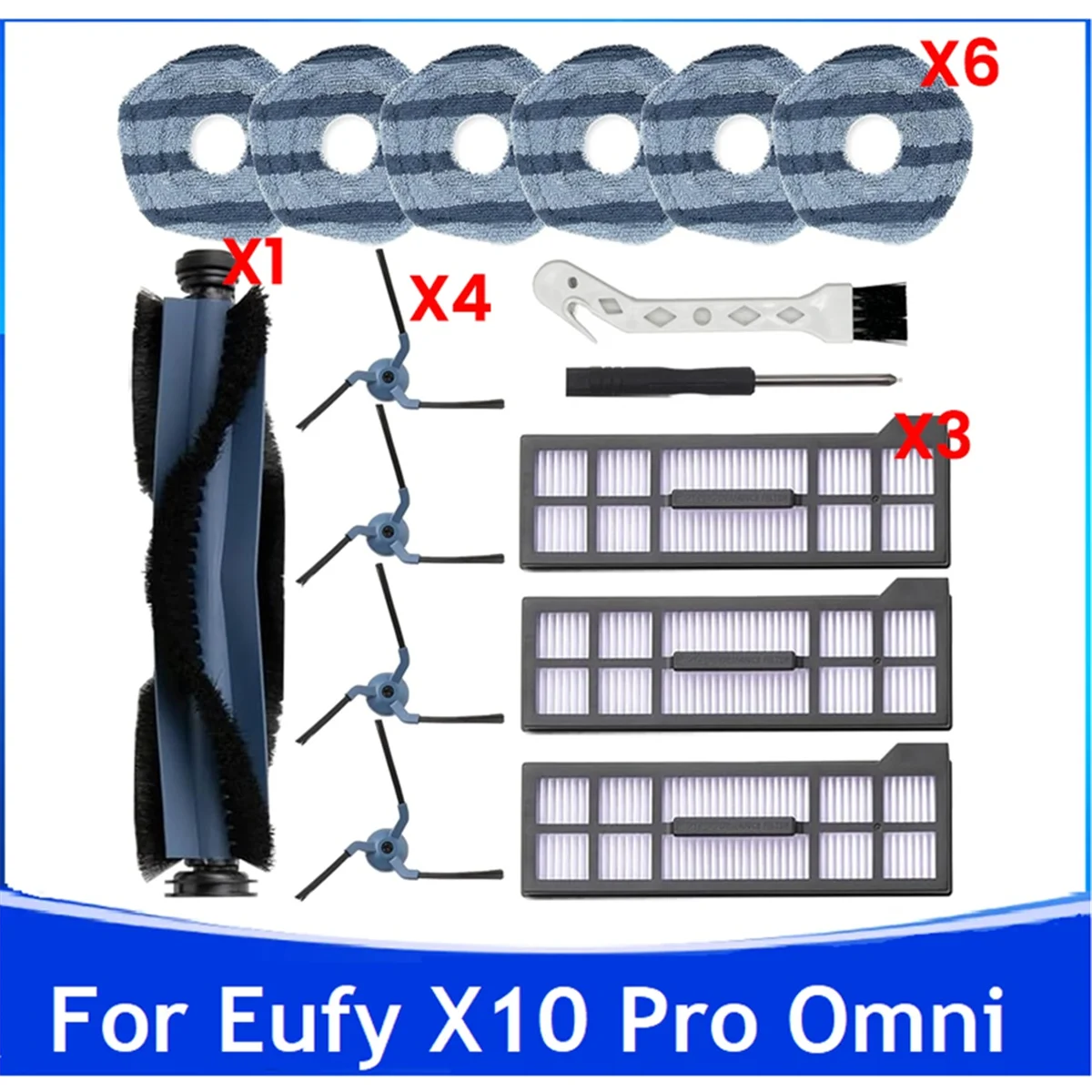 FZFZ 16PCS Replacement Parts For X10 Pro Omni Robot Vacuum Accessories Main Side Brush Mop Cloth Pads Hepa Filters