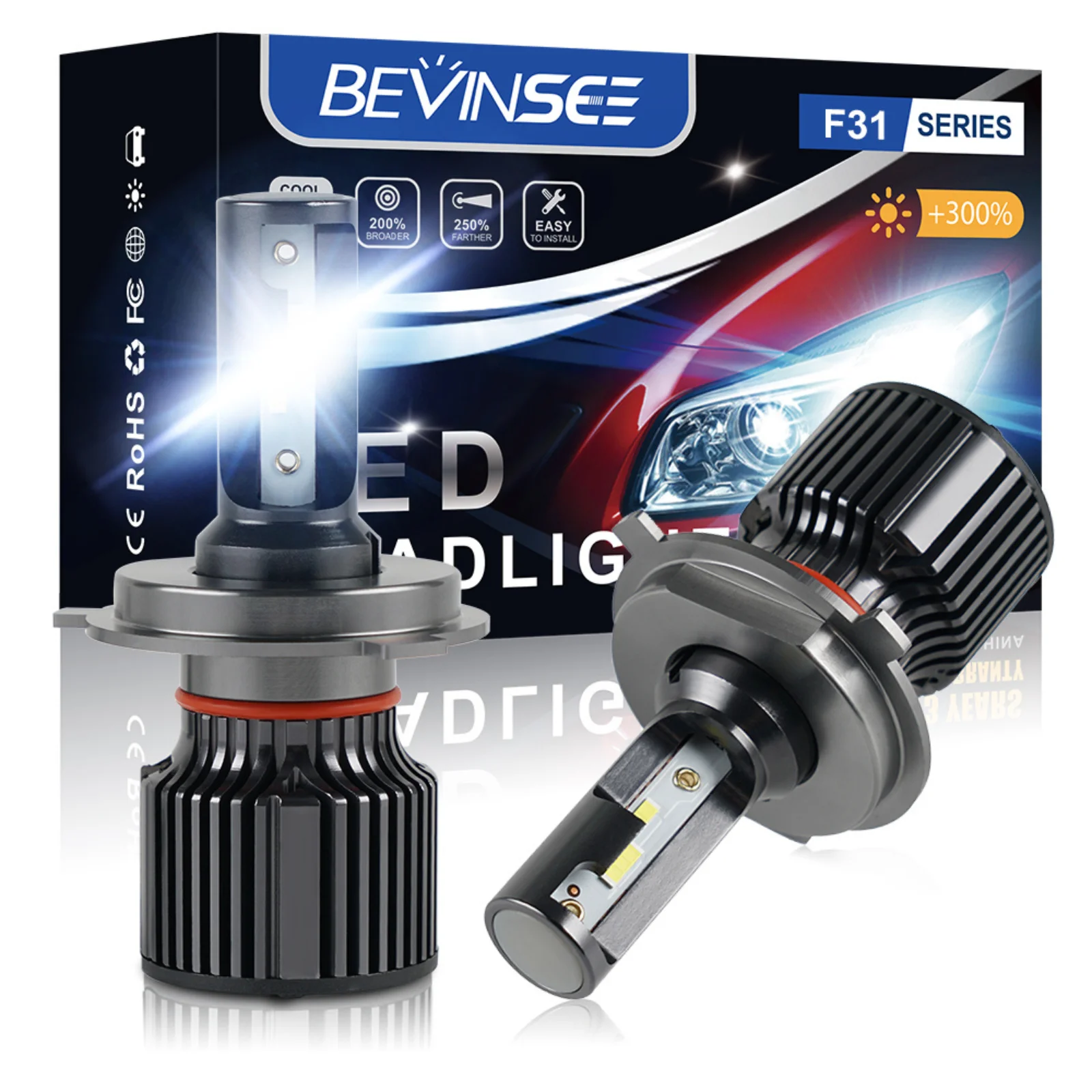 BEVINSEE Ampoule LED H4 H7 H11 50W 6000LM H1 H3 หลอดไฟ LED 9004 9007 9008 Hi/Low Beam 9005 HB3 9006 HB4 880 881 ไฟตัดหมอก LED 12V 1