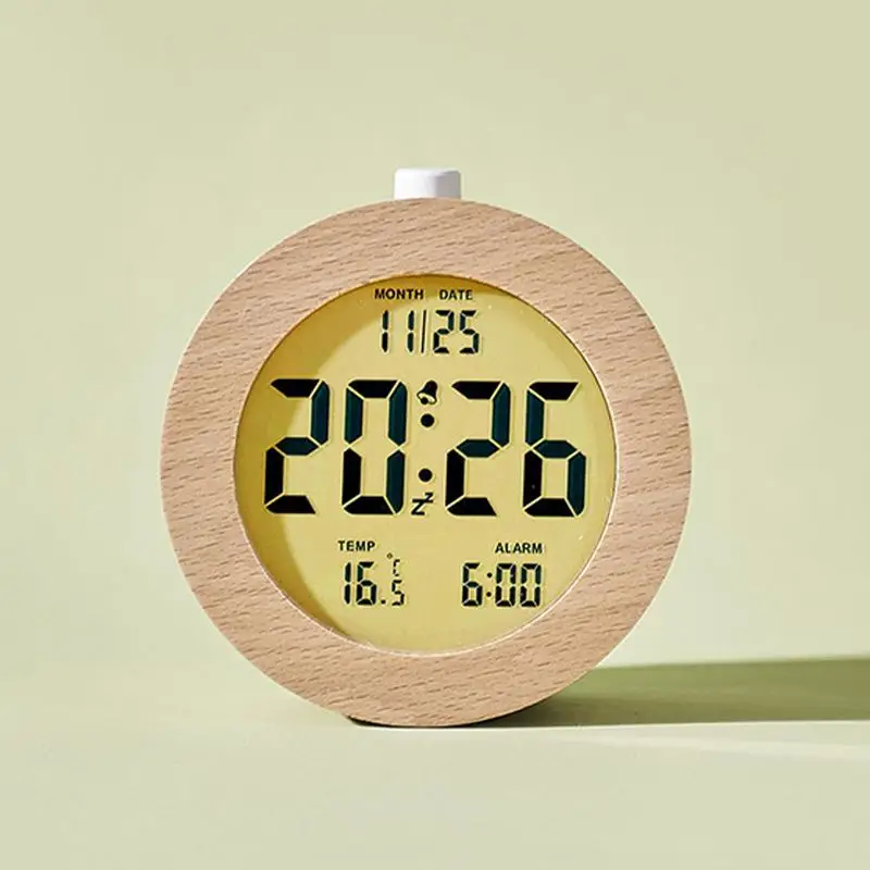 Electric Desk Clock Small Battery Alarm Clock Wooden Clock with Snooze and Nightlight Battery Powered Alarm Clock for Home 4