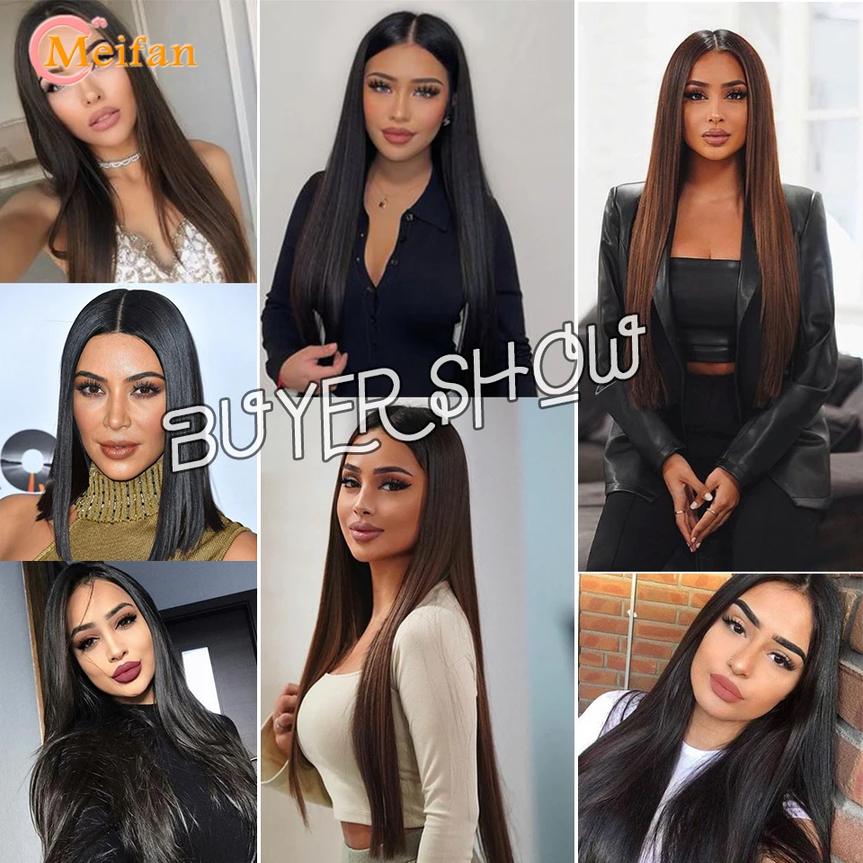 MEIFAN Long Synthetic Clip on Hair Extension Topper Add Volume Middle Part Invisible Closure Hairpiece for Covering White Hair