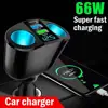 QC3.0 Caricabatteria per auto 12V/24V Doppio adattatore di alimentazione USB Presa accendisigari per auto Tipo-C + QC3.0 + 2.4A Display digitale a LED blu 120W 1