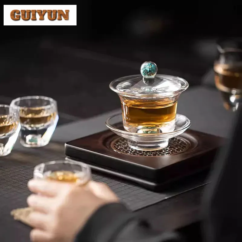 150ml Boutique Turquoise Crystal Glass Gaiwan High Borosilicate Tea Tureen Tea Brewing Cover Bowl Teaset Supplies Ornaments Gift