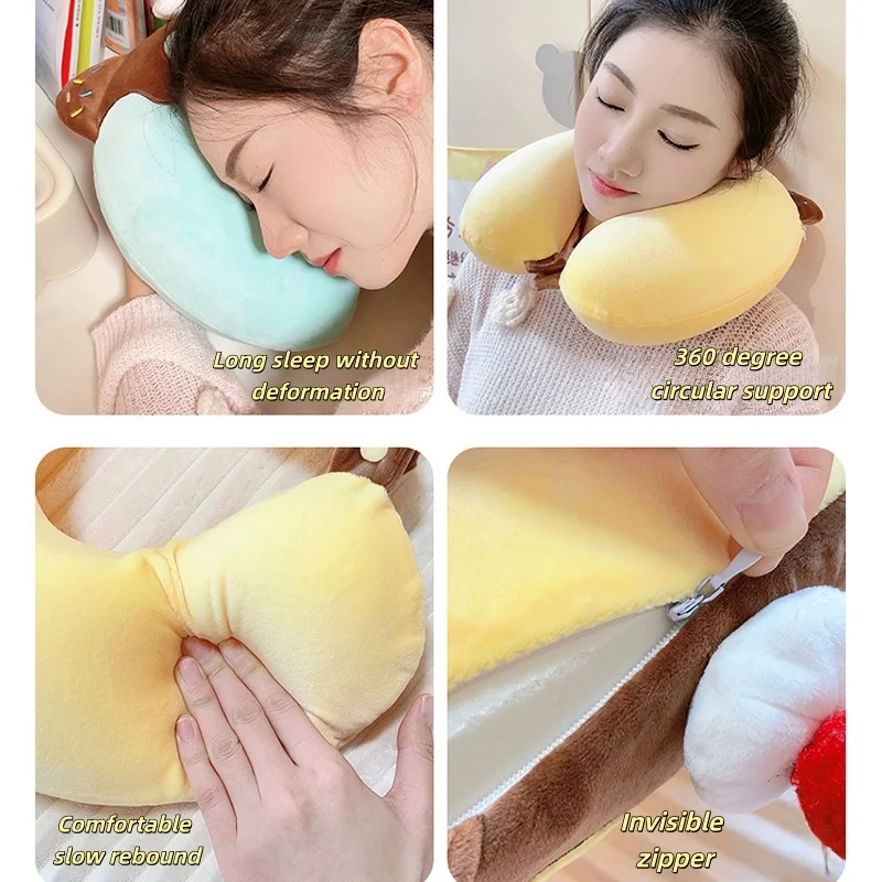 고양이 U자형 베개 스퀴시 여행 낮잠 차량용 비행기용 봉제 베개 홈데코 장난감 부드러운 메모리폼 생일 선물