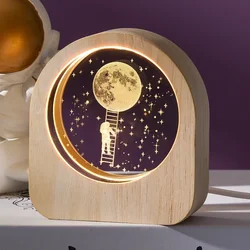 Engraved 3D Crystal Glass Solar System Desktop Decoration Gift (Lunar landing)