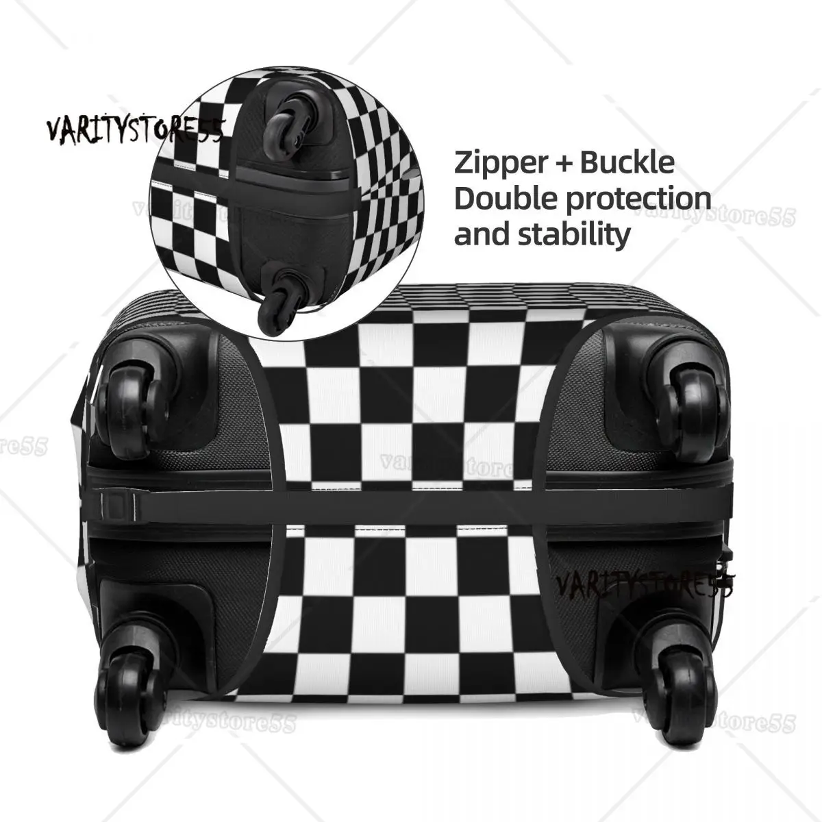 Black And White Checkered Travel Luggage Cover Washable Geometric Checkerboard Suitcase Cover Protector Fit 18-32 Inch 3