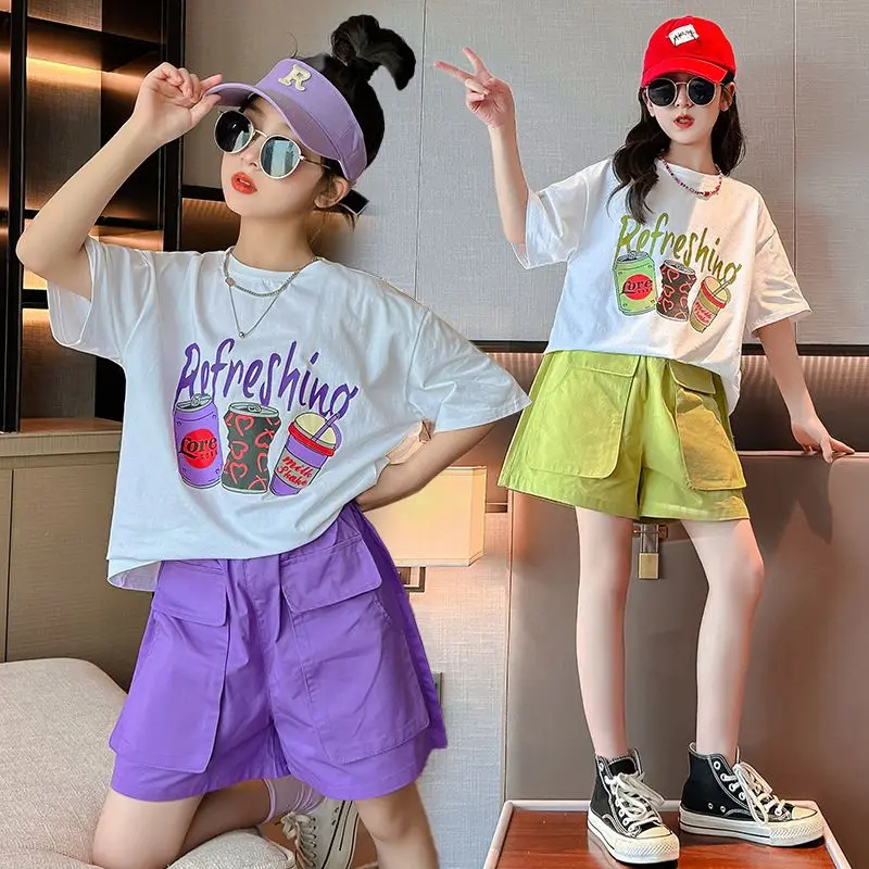 

Summer Girls Clothes Kids T-shirt + Shorts Sports Suits Casual Teen Children Clothing Set School Girl Short Sleeve Tracksuit