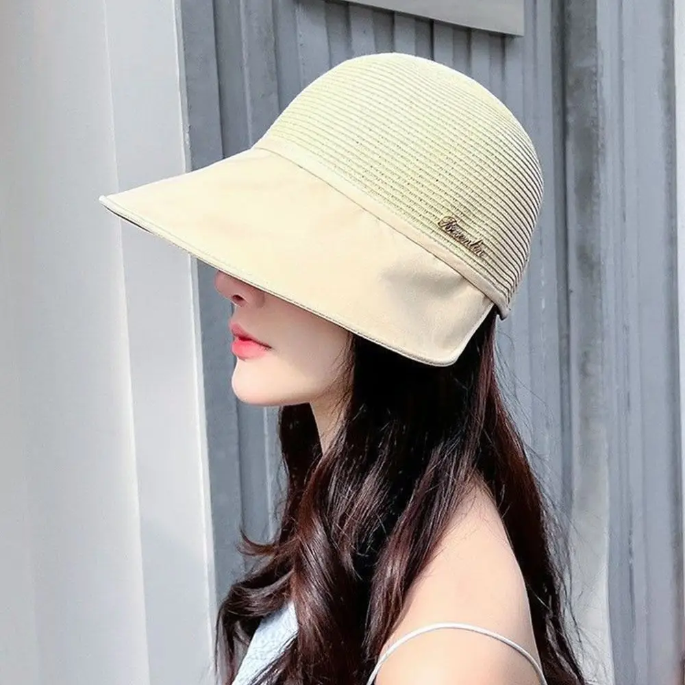 Summer Women Bucket Hat UV Protection Sun Hats Soft Foldable Wide Brim Outdoor Beach Hat Panama Cap Ponytail Cap 2