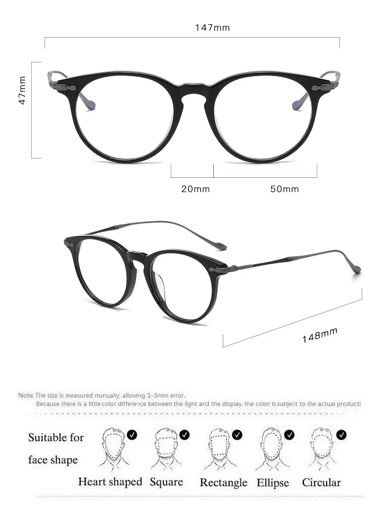 Japanische Retro Oval Runde Brille Rahmen Männer Frauen RLT5889 Vintage Acetat Titan Ultraleicht Brillen Hochwertige Brillen – Detail 8