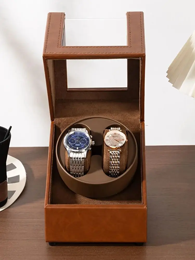 PU Leather Automatic Watch Winder Box, 2-Slot Mechanical Watch Display Organizer, Quiet... - SKU LAWW1051 - UGI Packaging