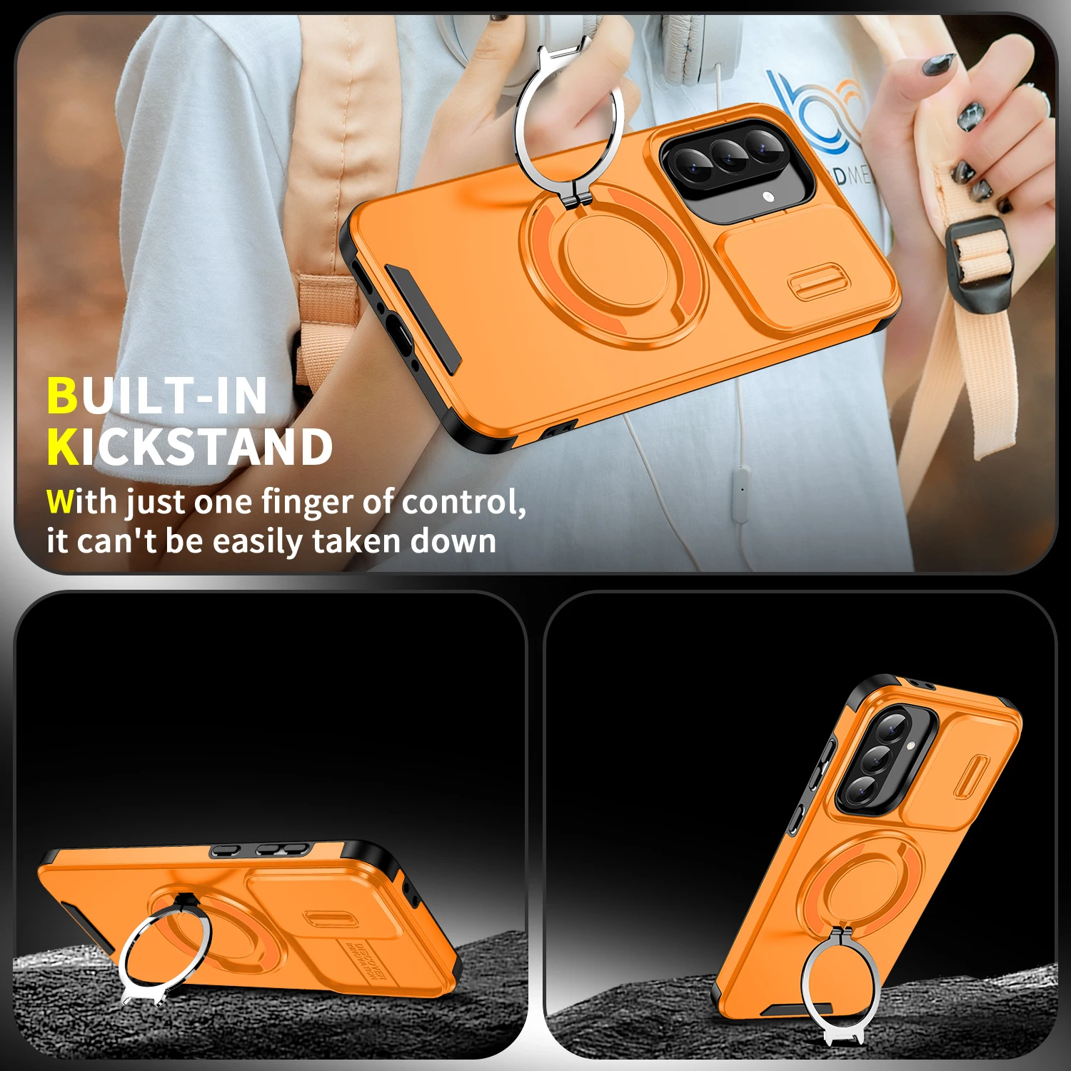 Magnetic Armor Phone Case with Slide Lens Protection