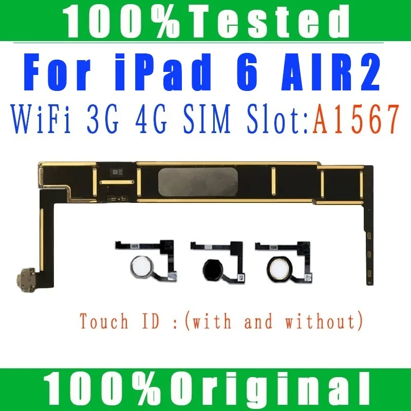 A1567 Wifi 3G 4G Cellular Version Clean ICloud With Full Chips Mainboard for IPad 6 Air 2 Logic Board mobile motherboard cell phone parts