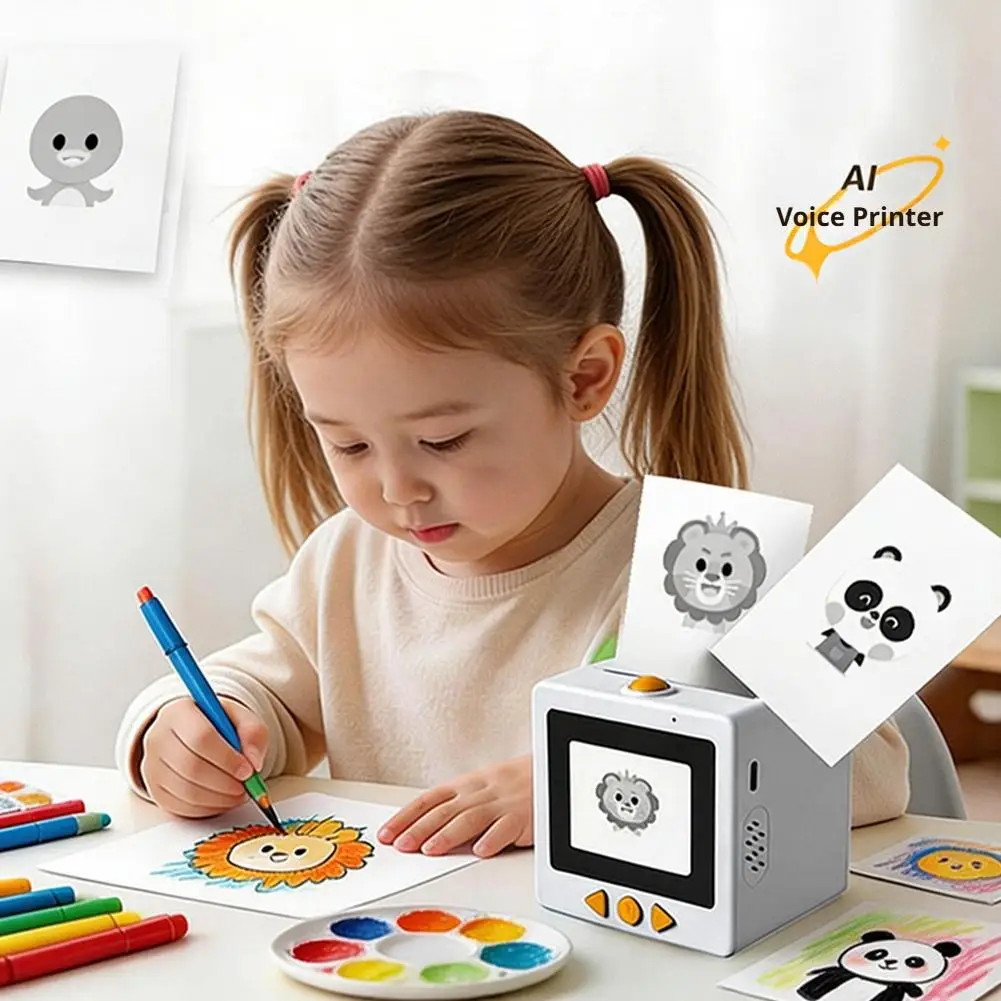 AI 음성 제어 미니 스티커 프린터 휴대용 감열 프린터 HD 화면 DIY 스티커 박스 어린이 창의력 선물