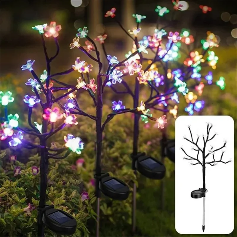 Outdoor Waterproof Solar Garden Lights Sakura/Sunflower Solar Powered Landscape Tree Lights With Battery Lights for Pathway pattern printing full protection pu leather phone stand case wallet cover with wrist strap for iphone 13 pro 6 1 inch red sakura