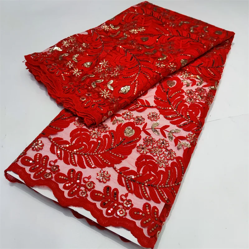 Nigerian Hot Sale Lace Orange Mesh Fabric 2022 African Fashion Sequins Tulle Lace French For Women Wedding Party Dress Sew